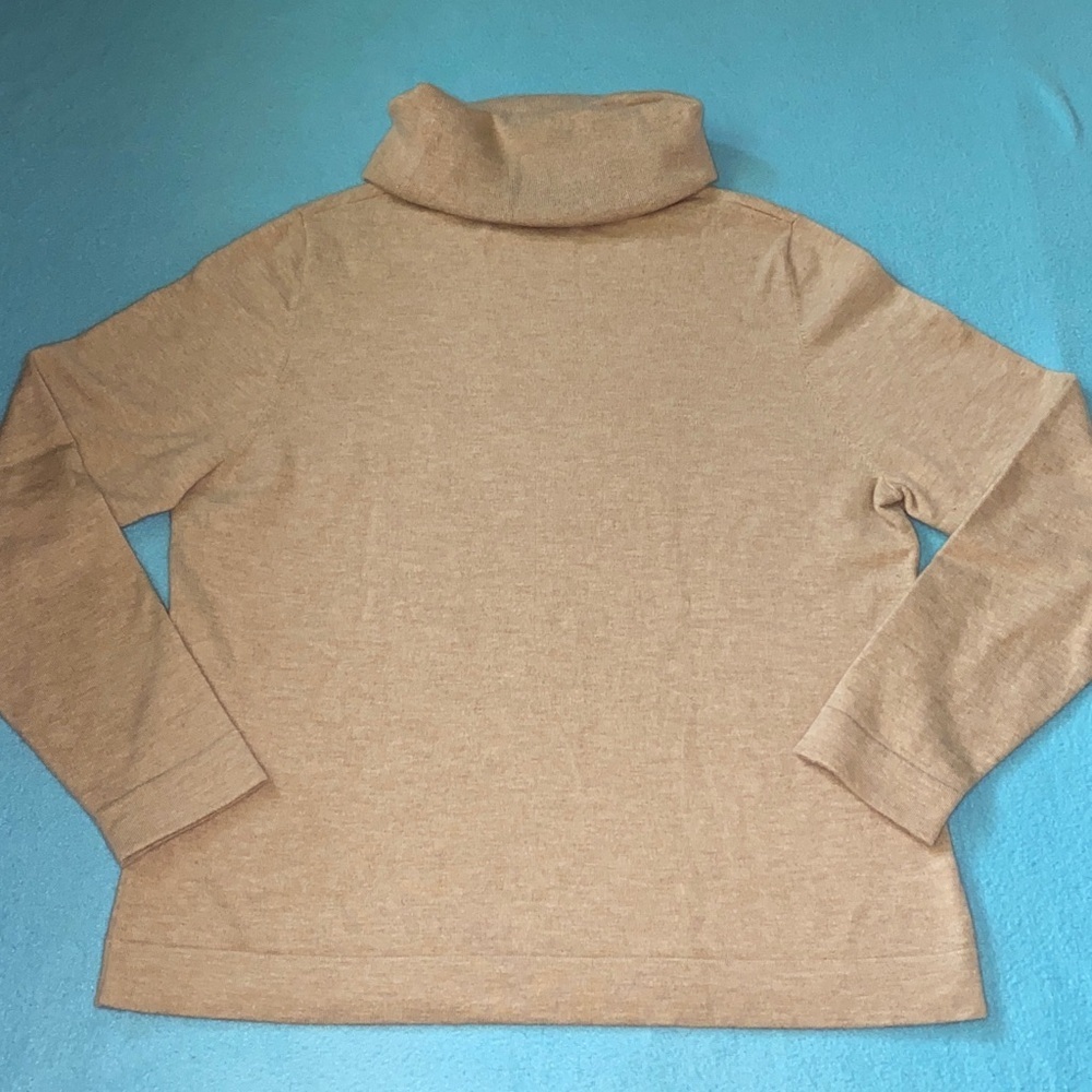 LAND’S END cashmere turtleneck long sleeve classic sweater tan FLAWED size L - Picture 3 of 11